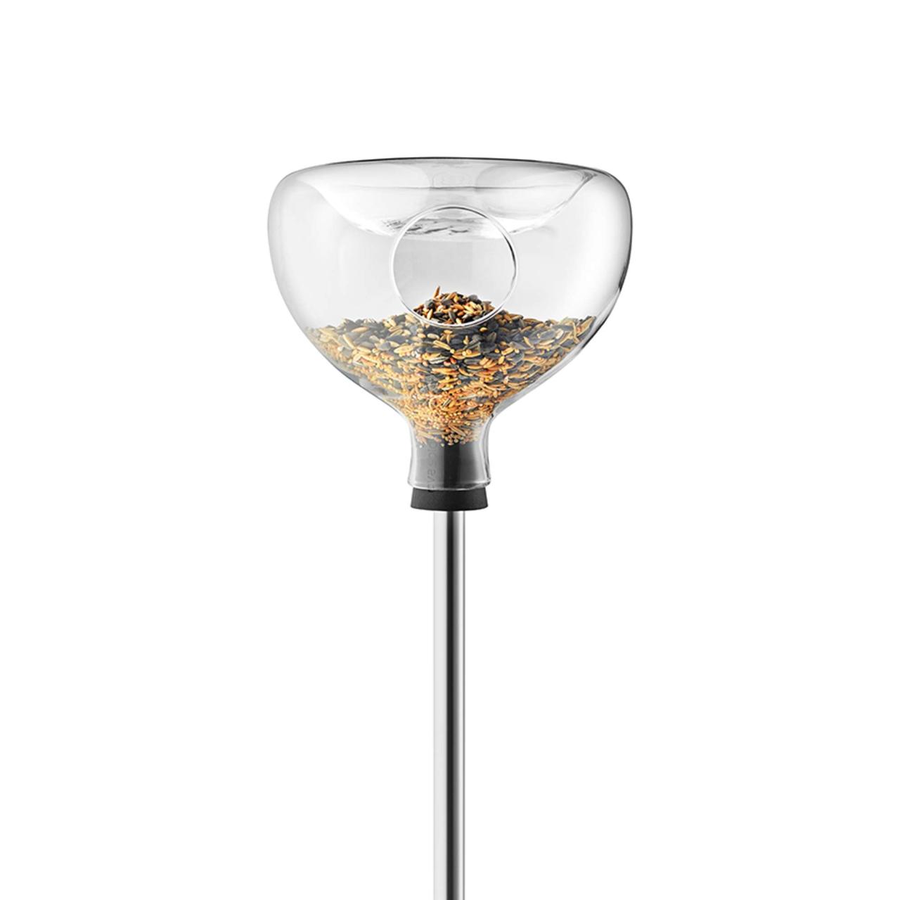 Glass bird feeder with bird bath