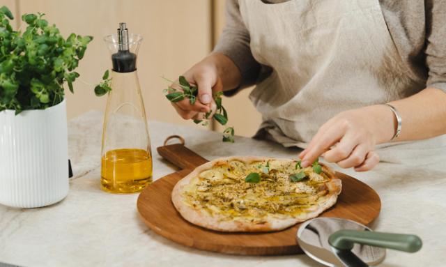 Pizza with Potatoes, Mascarpone, and Artichokes